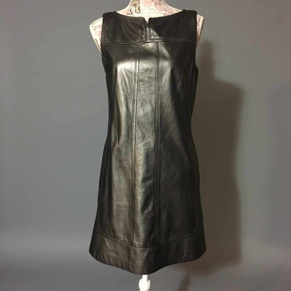 Elie Tahari Asphalt Black Leather Dress
